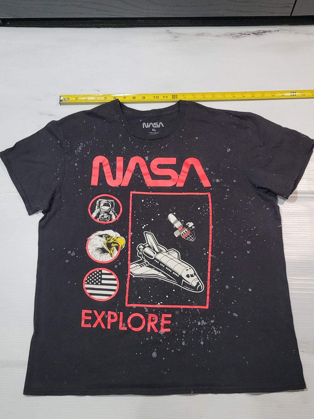 NASA Space Shuttle Graphic T-Shirt XL Black Paint Splatter